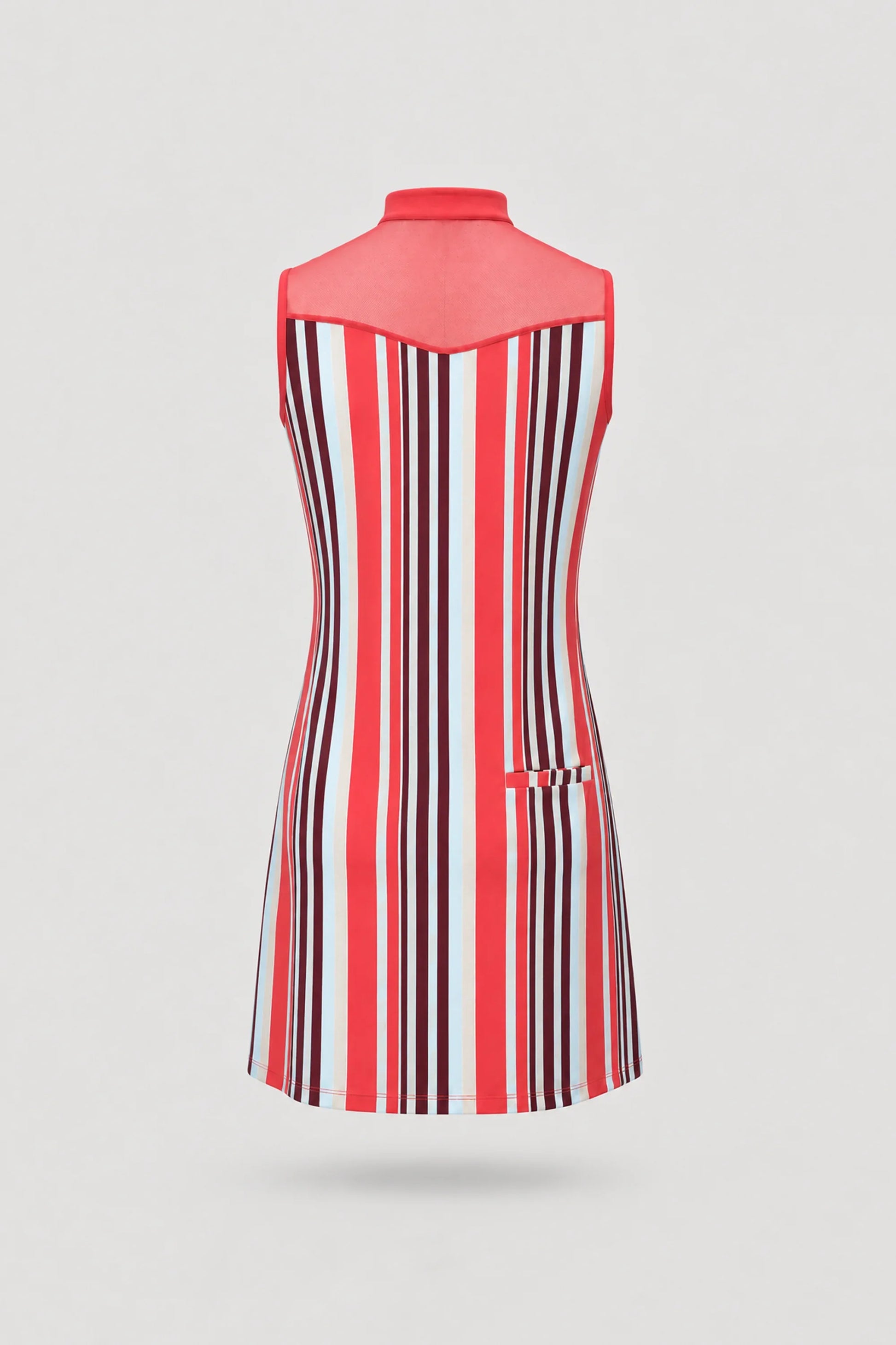 Back view of women's striped golf dress in Resort Stripe design with lightweight stretch fabric