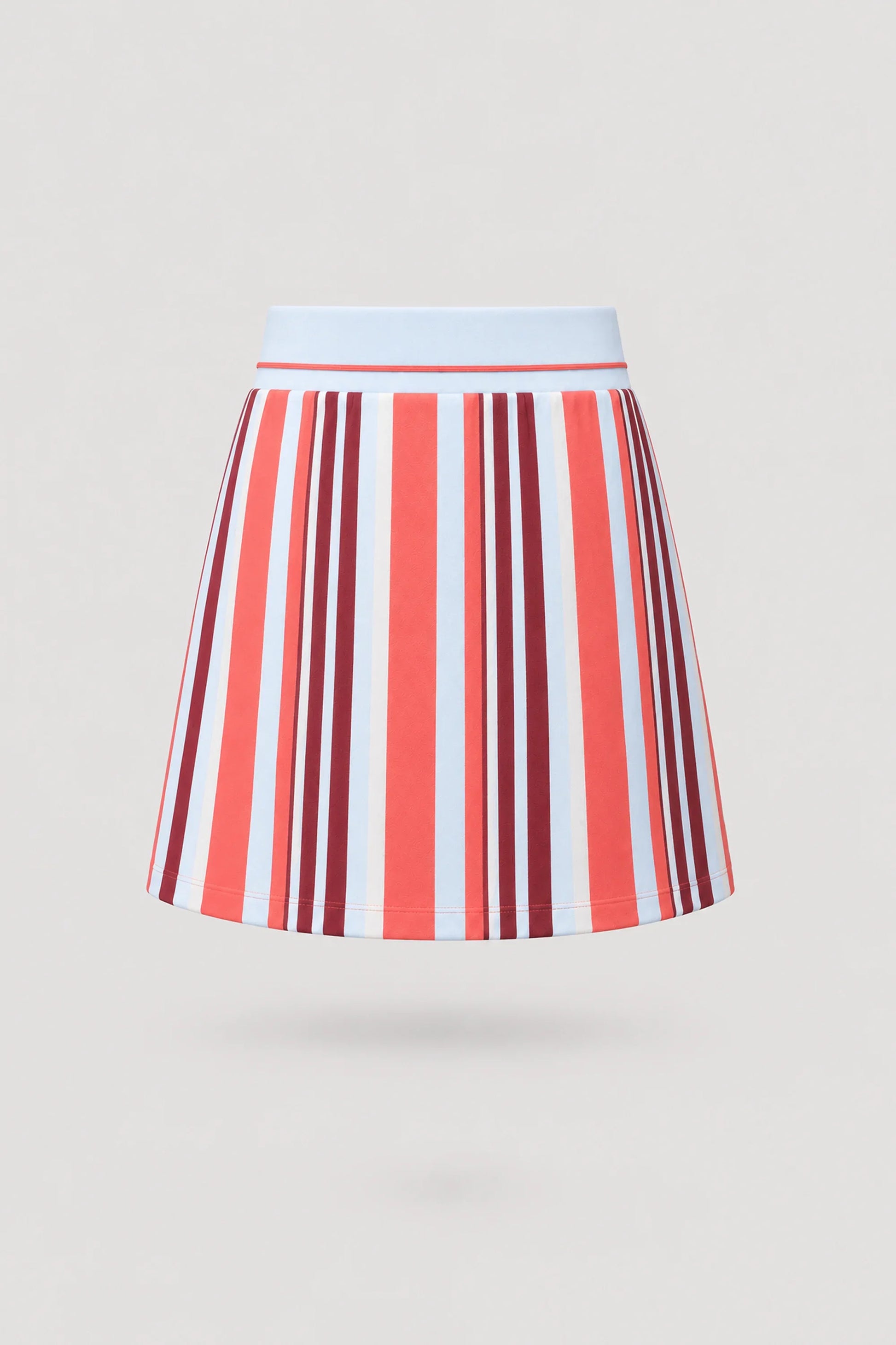 Back view of women's striped golf skort in Resort Stripe design with performance stretch fabric