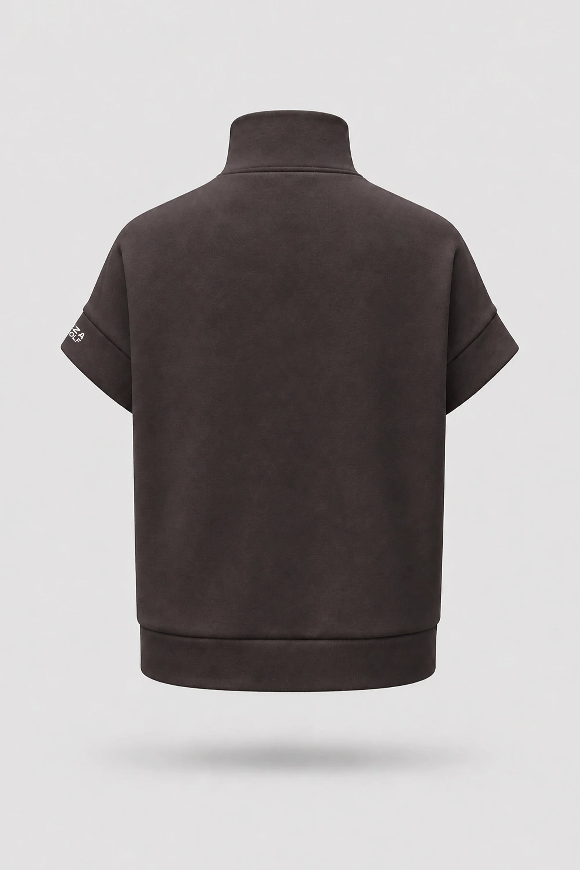 Back view of women's Coffee zip jacket with relaxed fit and soft cotton-modal fabric