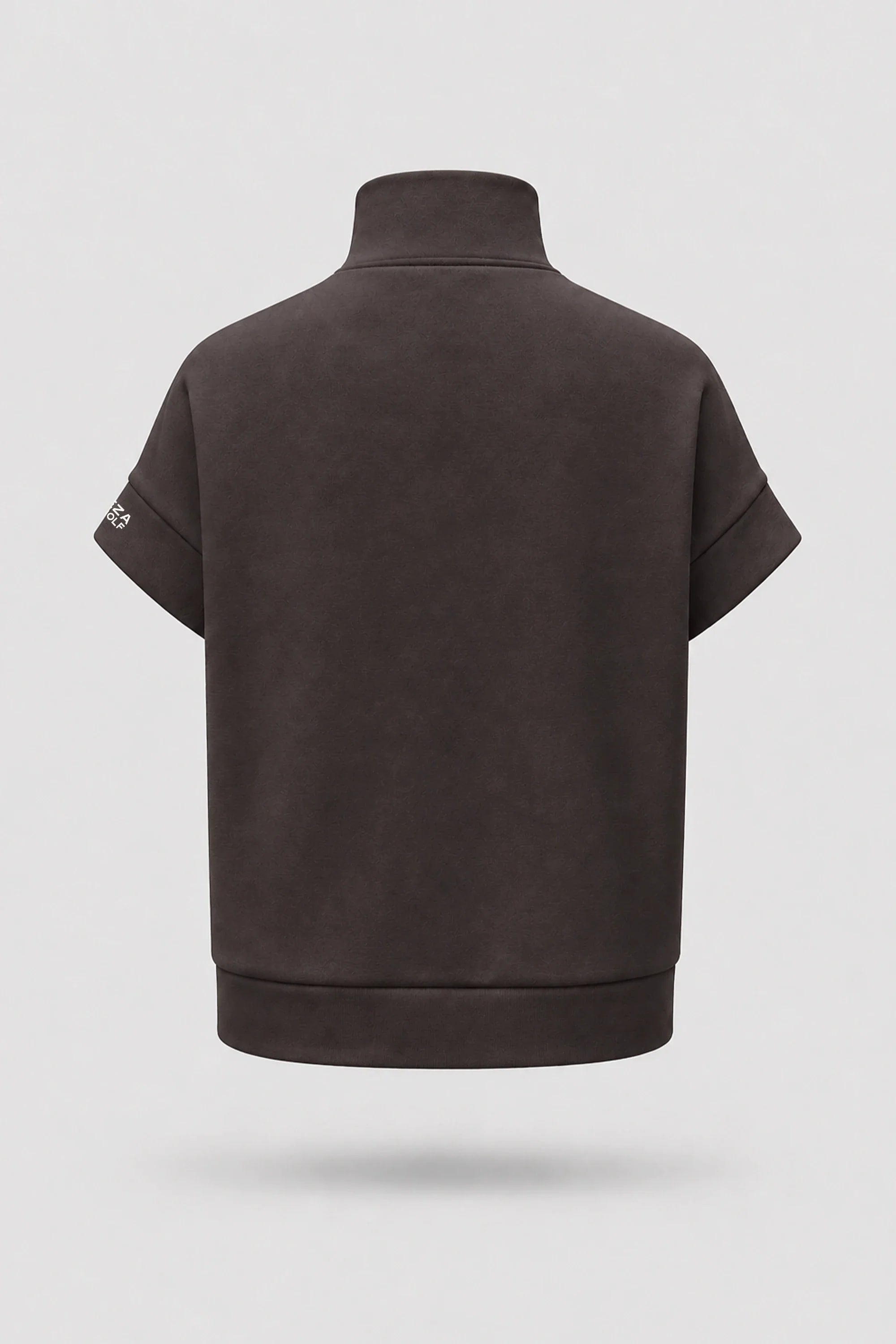 Back view of women's Coffee zip jacket with relaxed fit and soft cotton-modal fabric