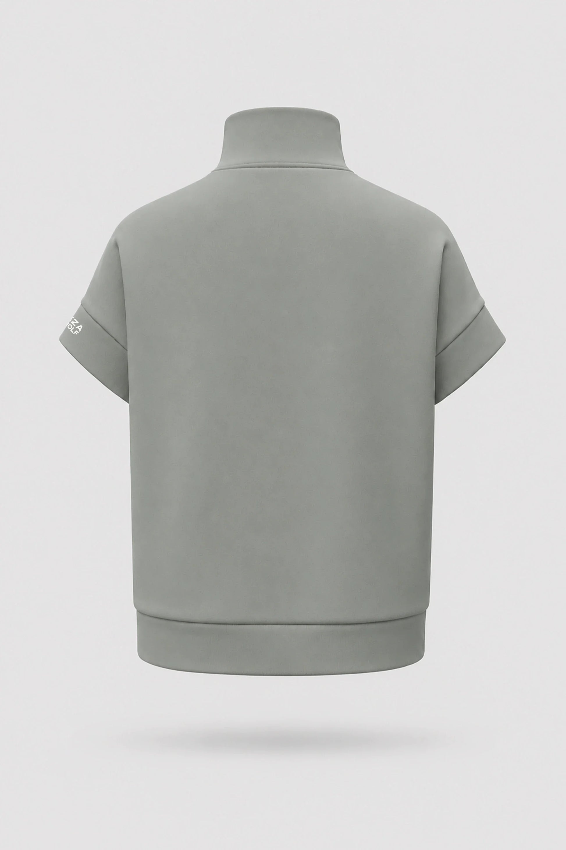 Back view of women's Sage Grey zip jacket with relaxed fit and soft cotton-modal fabric